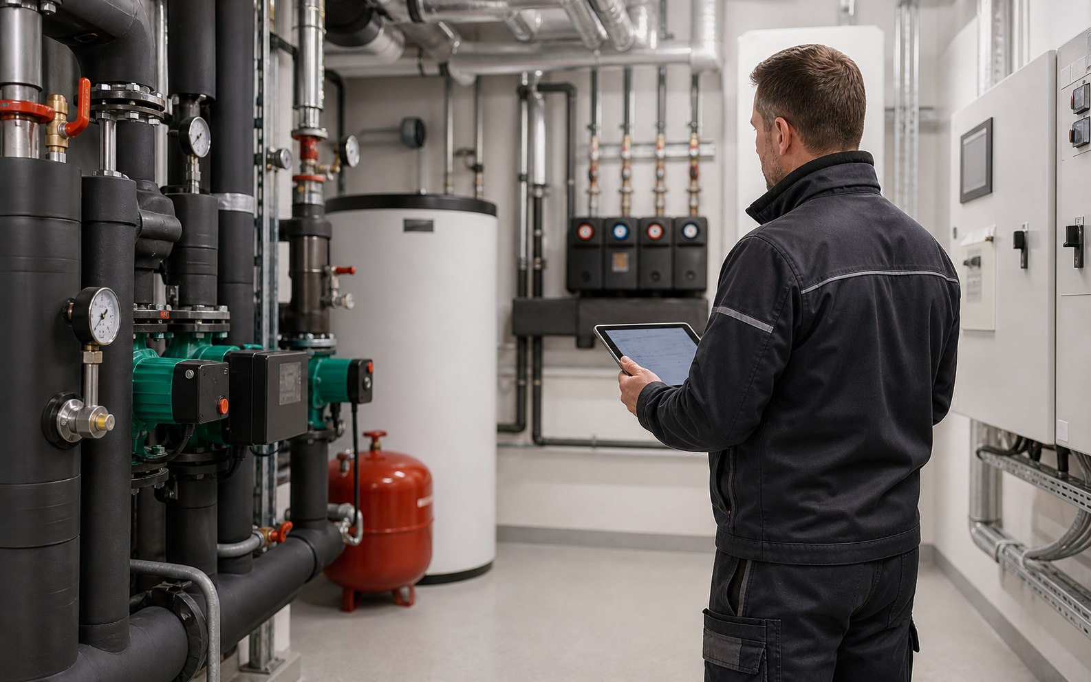FMFK Haustechnik Sichtprüfung in einem Technikraum